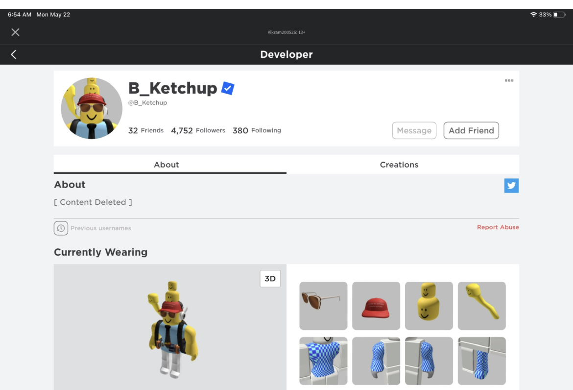 Randomly got moderated for putting Roblox approved links on my profile page Platform Usage