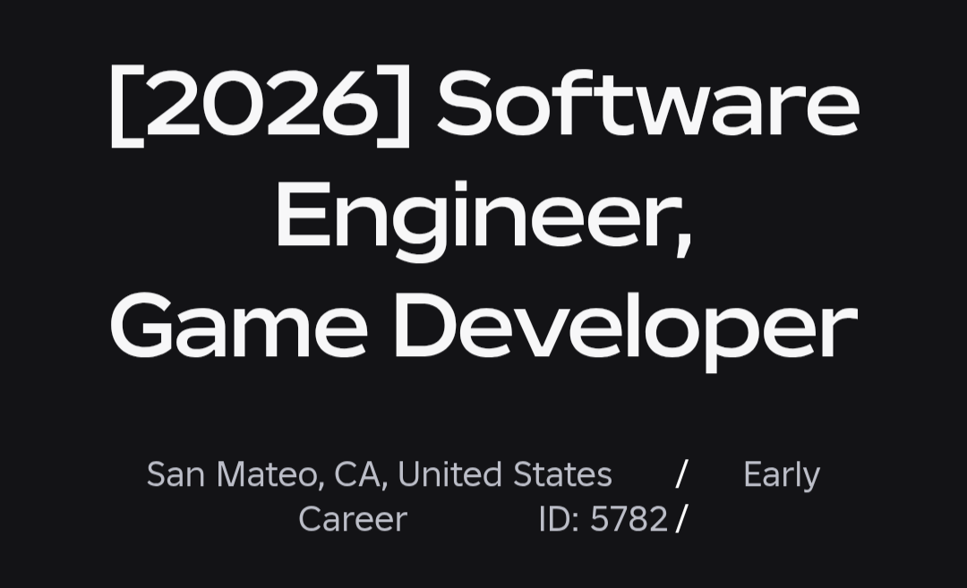2026 Software Engineer Game Developer Now Open 