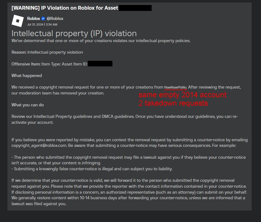 DMCA System Has A Giant Flaw Website Features Developer Forum Roblox 