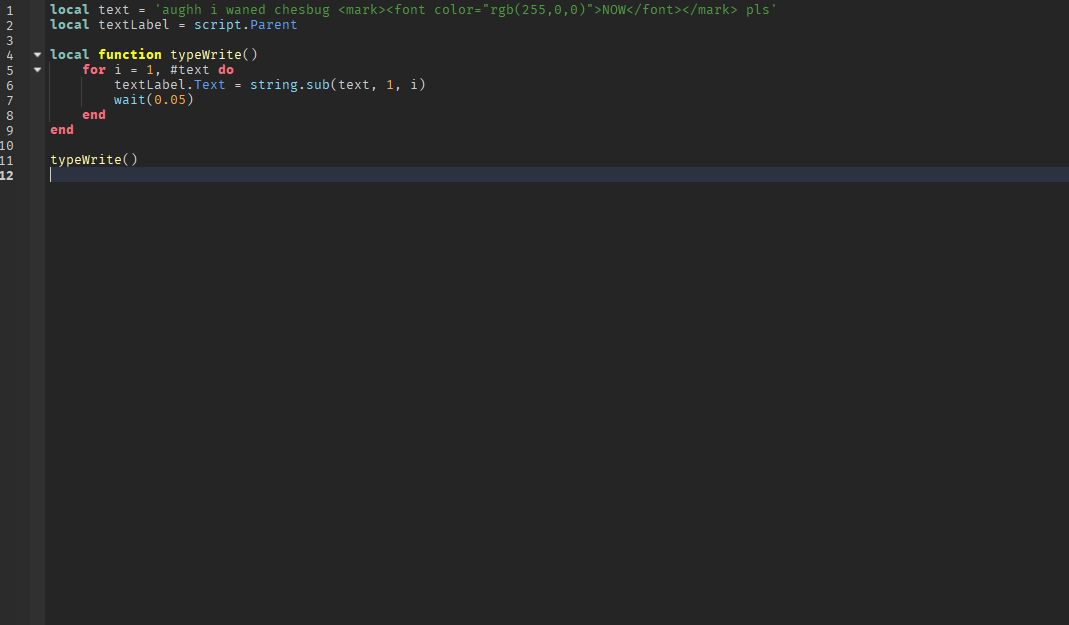 Typewriter text with certain words colored Scripting Support