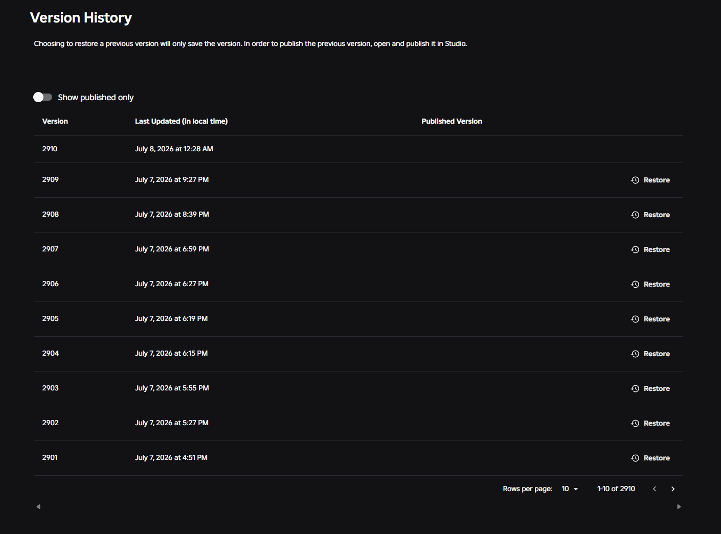 Major feature regression: Can't open previous versions anymore - Studio ...
