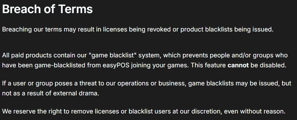 EasyPOS products contain hidden module blacklisting users across