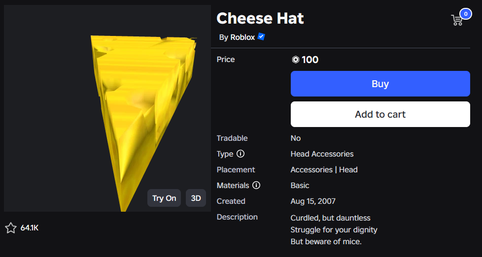 Cheese Hat UGC's thumbnail is off-centered - Catalog Asset Bugs ...