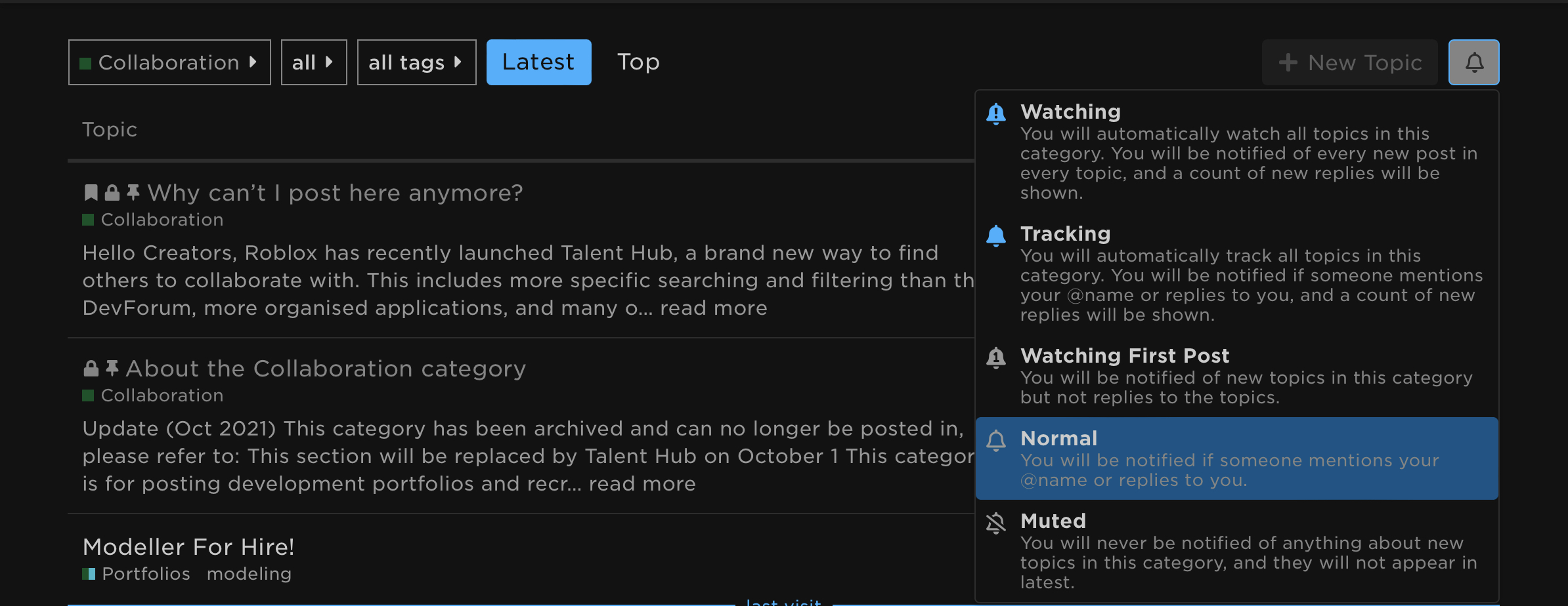Hide the Collaboration category from the front page Forum Features