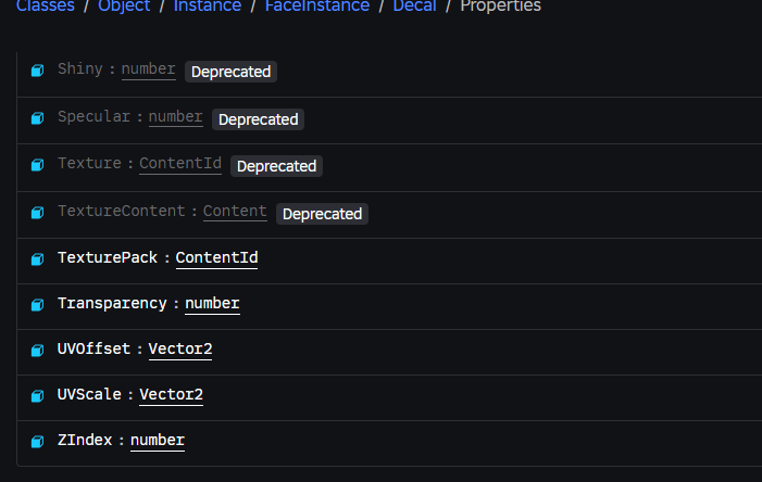 Decal Class Is missing properties. - Studio Bugs - Developer Forum | Roblox
