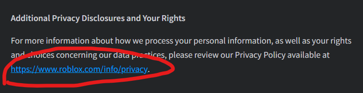 Broken hyperlink in “Roblox Facial Animation Privacy Notice” help