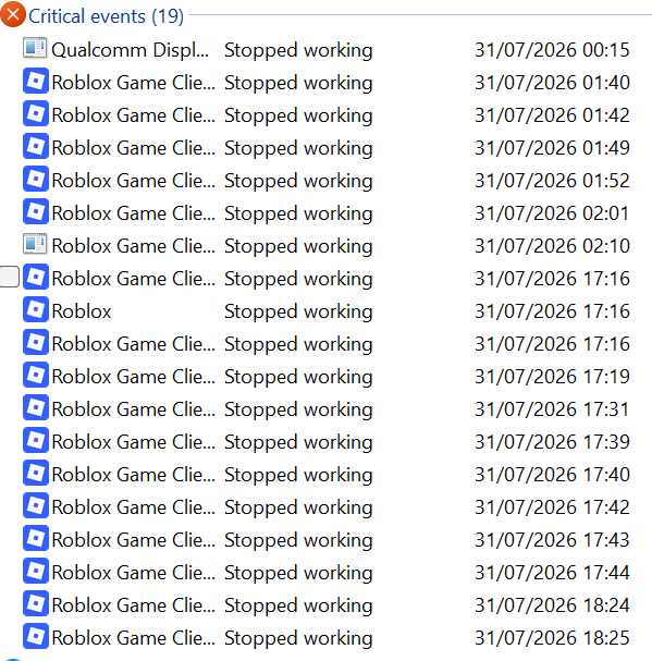 The sheer amount of errors the user has experienced related to roblox