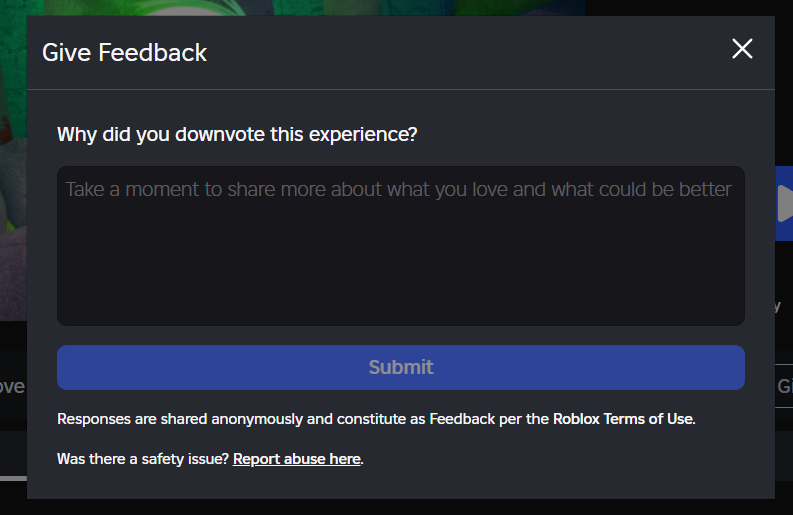Voting Feedback Modal for games has a Report Abuse link that doesn