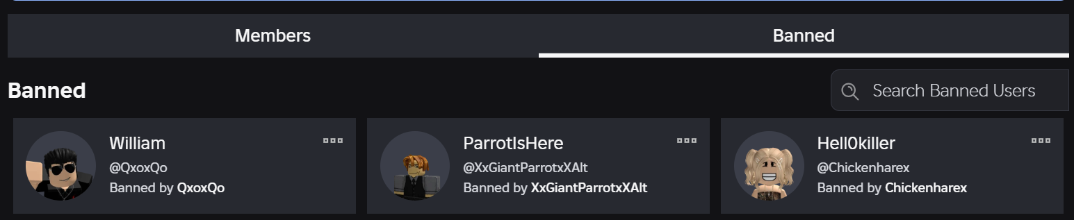 Bans list in group member management page shows the banned players were ...