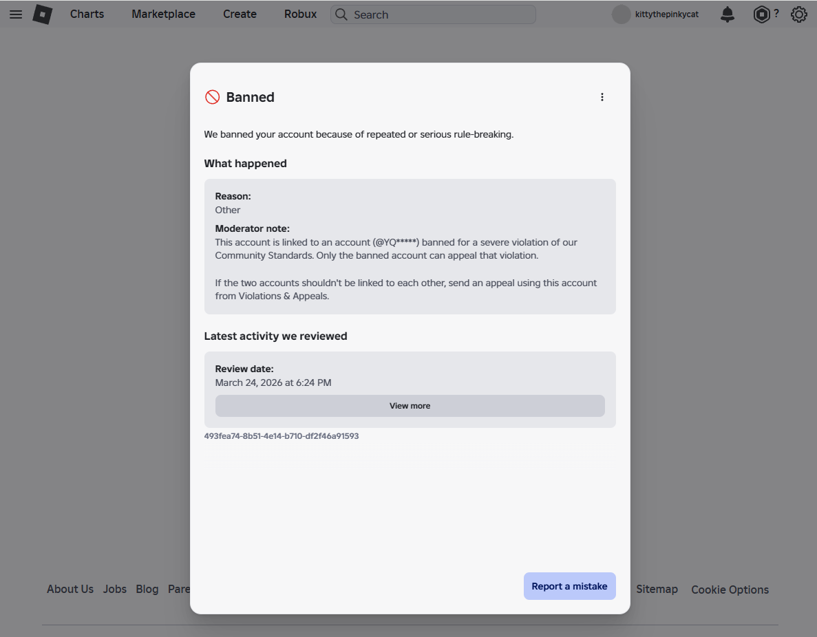 Multiple roblox accounts terminated due to enforcement ban - Platform ...