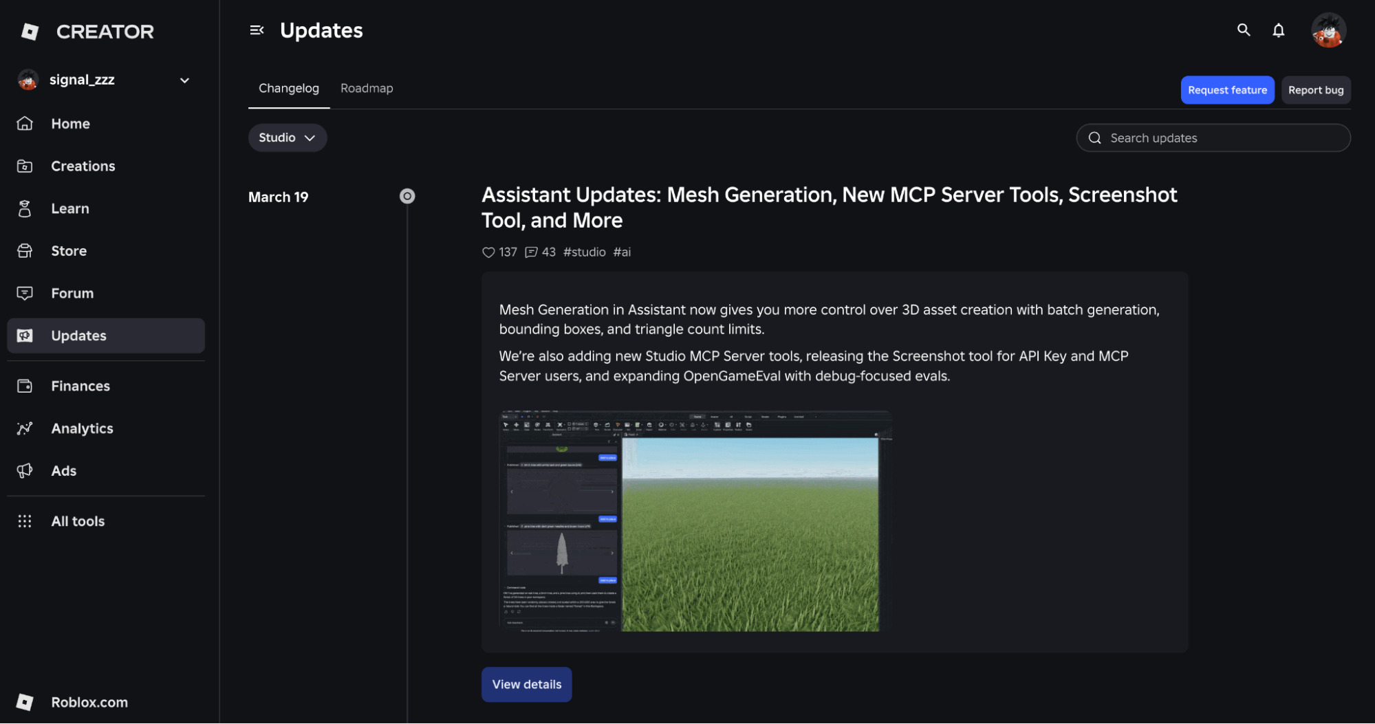 Creator Hub: New Search, Updates Page, and Experience Tiles on