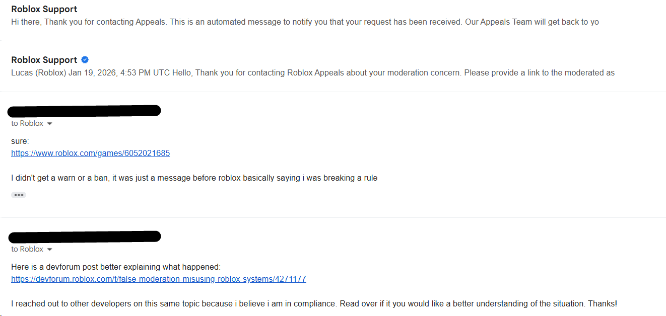 False Moderation: "Misusing Roblox Systems" - Platform Usage Support ...