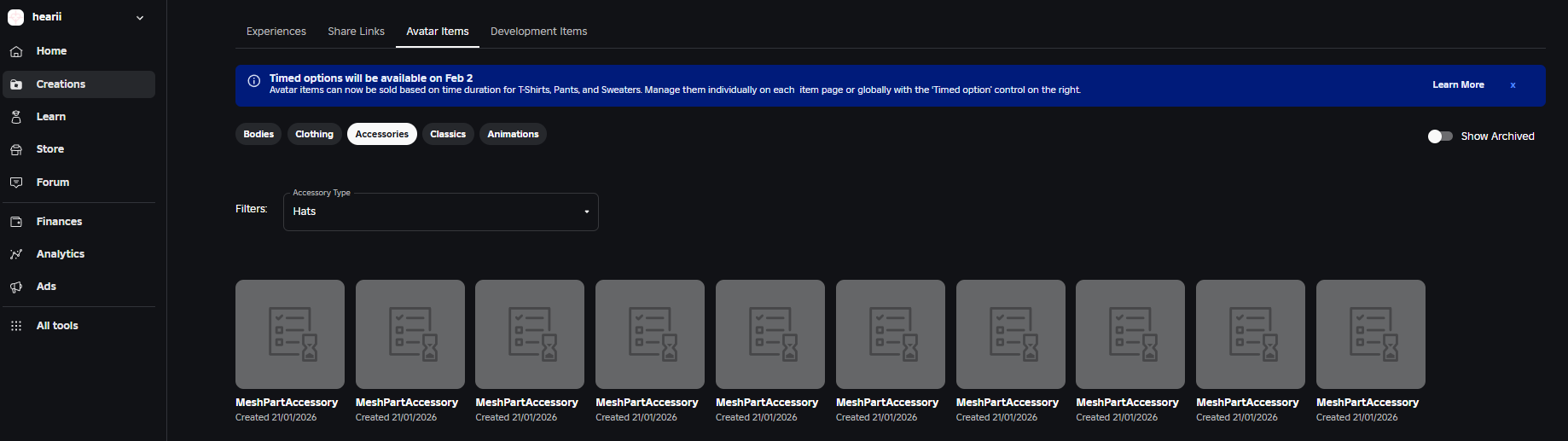 UGC Accessories stuck in moderation - Catalog Asset Bugs - Developer ...