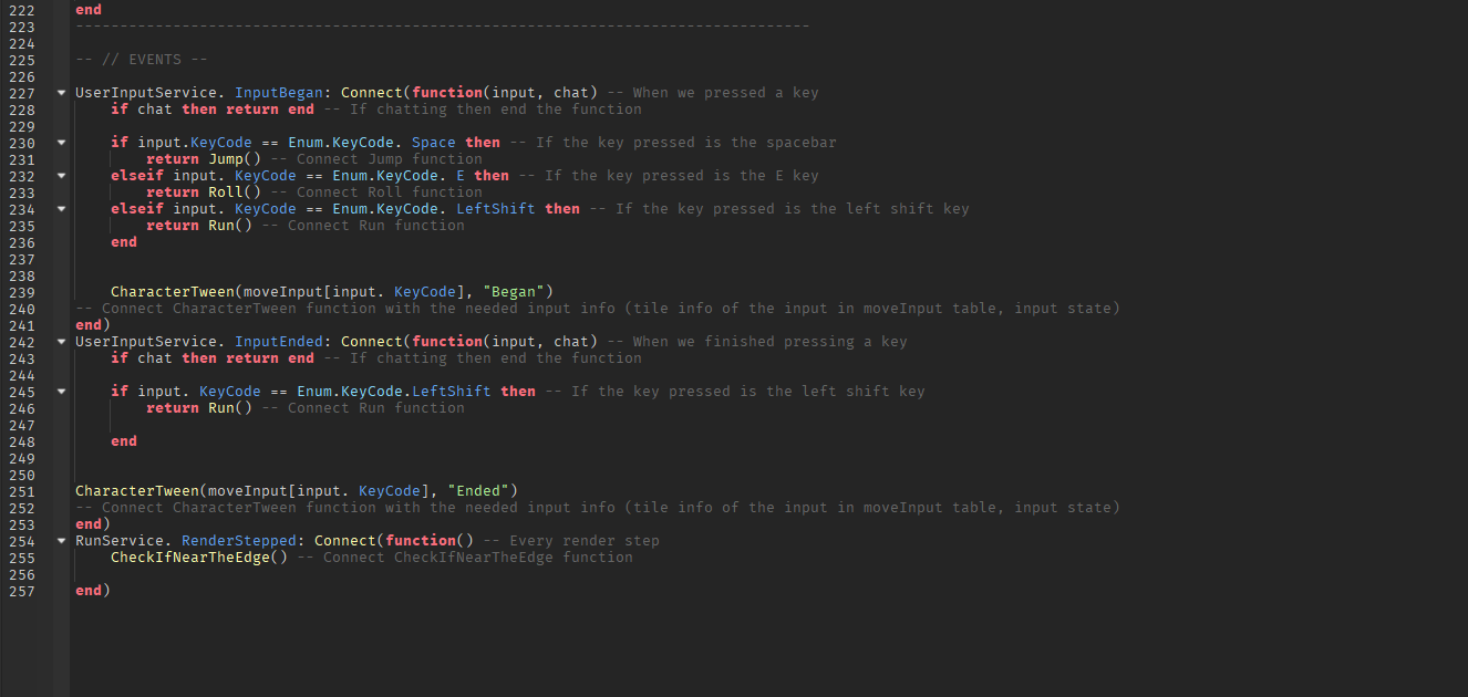 Why does this code for an advanced movement system not work at all ...