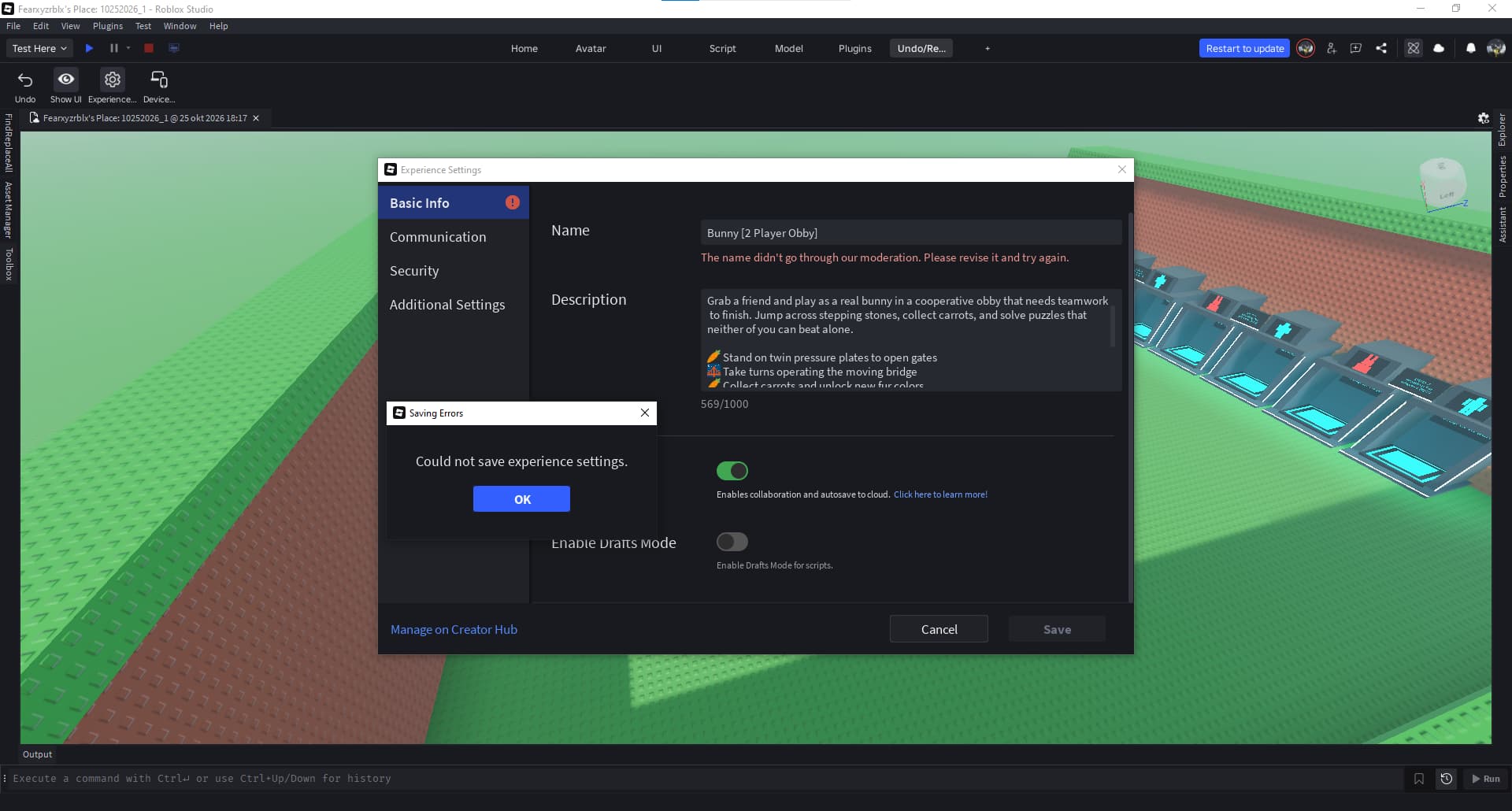 Game Name wouldnt save - Platform Usage Support - Developer Forum | Roblox