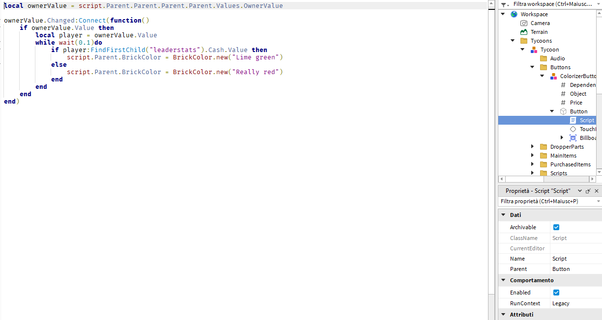 Red and green button for the tycoon scripting support developer