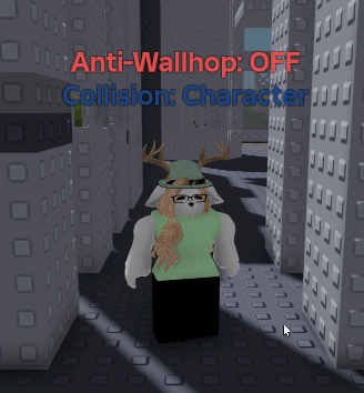 Side view of a character wallhopping between two walls with the anti-wallhop turned off vs. on
