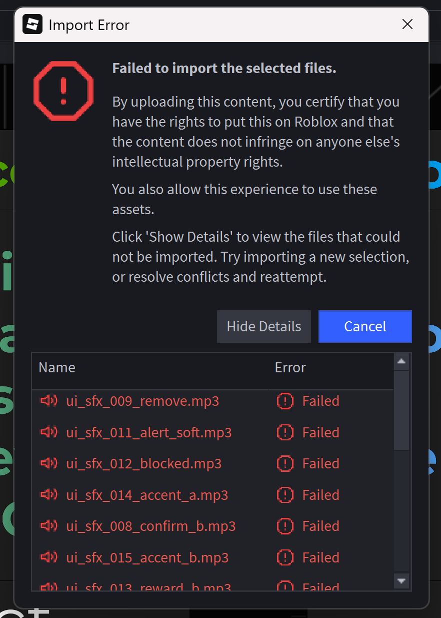 Unable to import audio on Roblox Studio - Studio Bugs - Developer Forum ...
