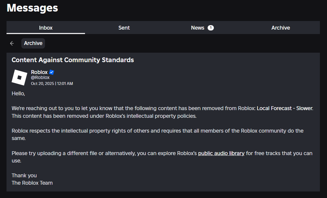 Audios taken down months later - Platform Usage Support