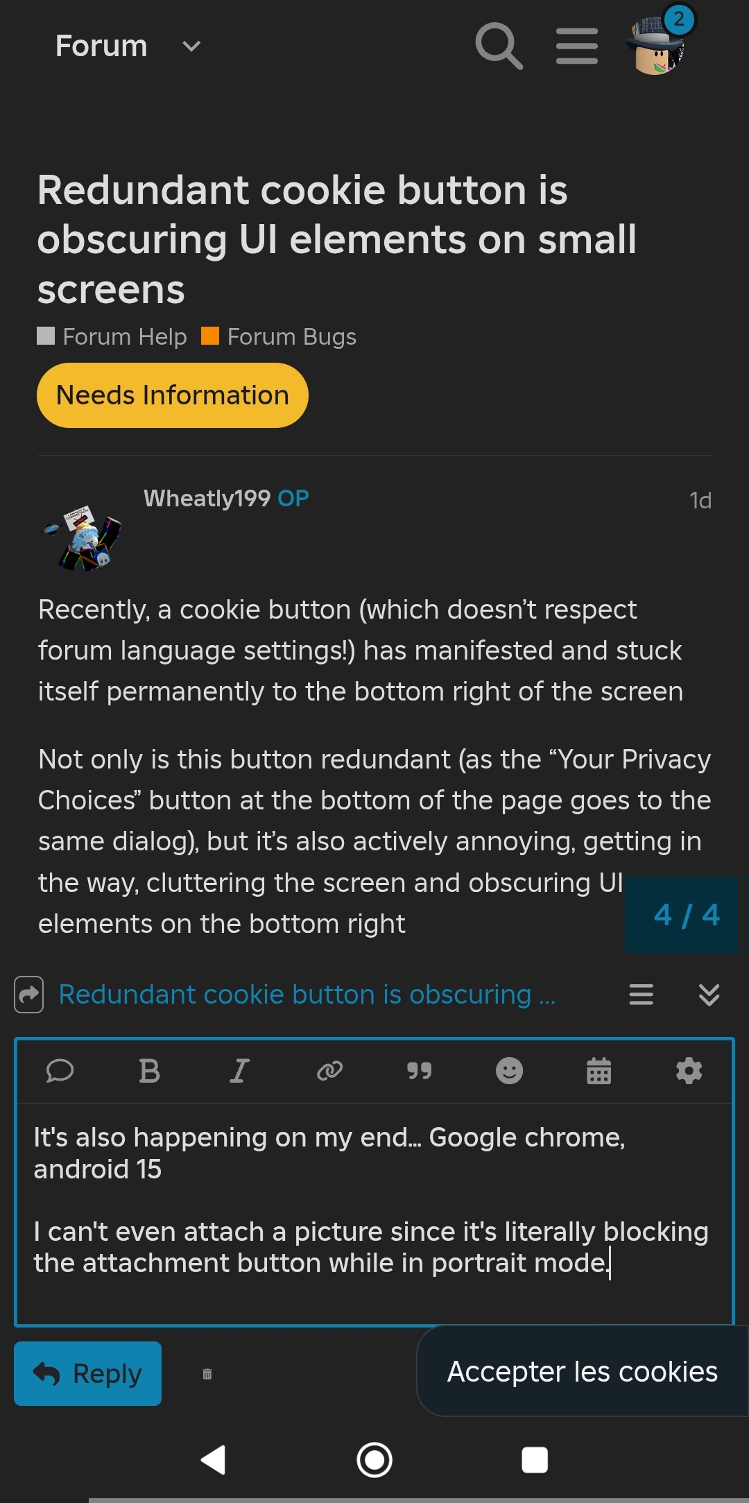 Redundant cookie button is obscuring UI elements on small screens ...