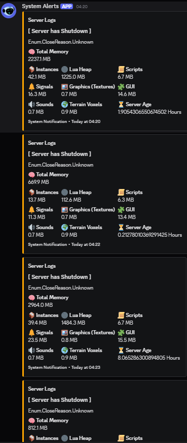 Servers shutting down for "Unknown" reason randomly - Engine Bugs ...