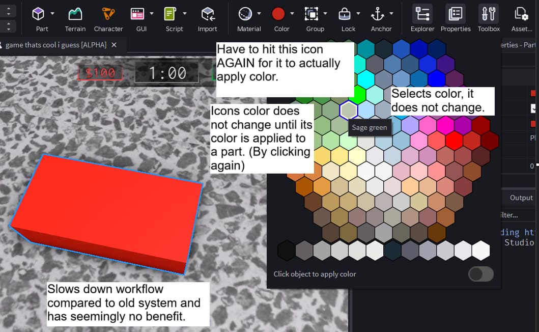 Confusing Feature/Bug with the Color Tool - Studio Bugs - Developer ...