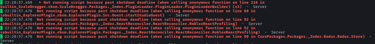 Core Package errors from shutdown deadline - Studio Bugs - Developer ...