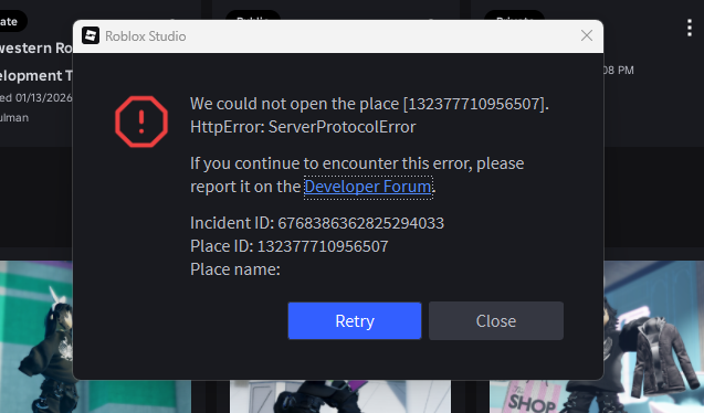 HttpError: ServerProtocolError - Studio Bugs - Developer Forum | Roblox