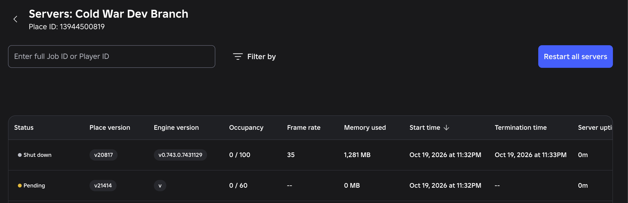 Unable to set up server for development place to start team create ...