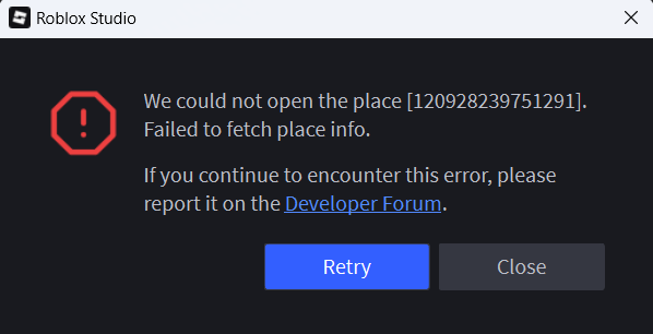 Opening my game error - Studio Bugs - Developer Forum | Roblox